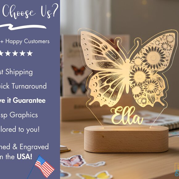 Customized Butterfly Name Light | Sunflower LED Sign for Kids’ Bedrooms - Picture 4 of 8